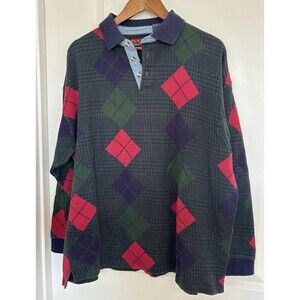 Vintage Jos A Bank Polo Shirt Extra Large Knit Cotton Sweater Argyle Colorful
